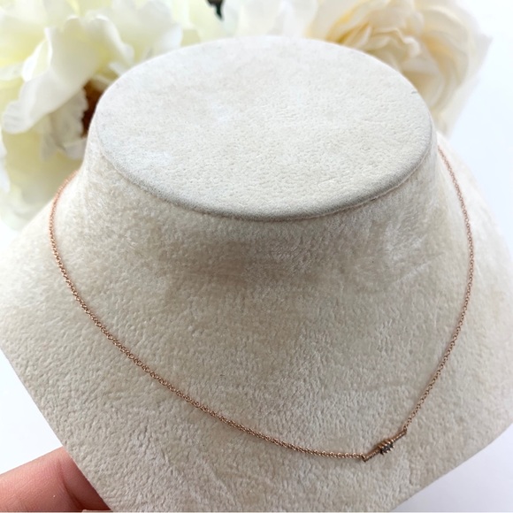 14K Solid Rose Gold Diamond Baguette Bar 16”-18” Adjustable Necklace - Picture 3 of 7